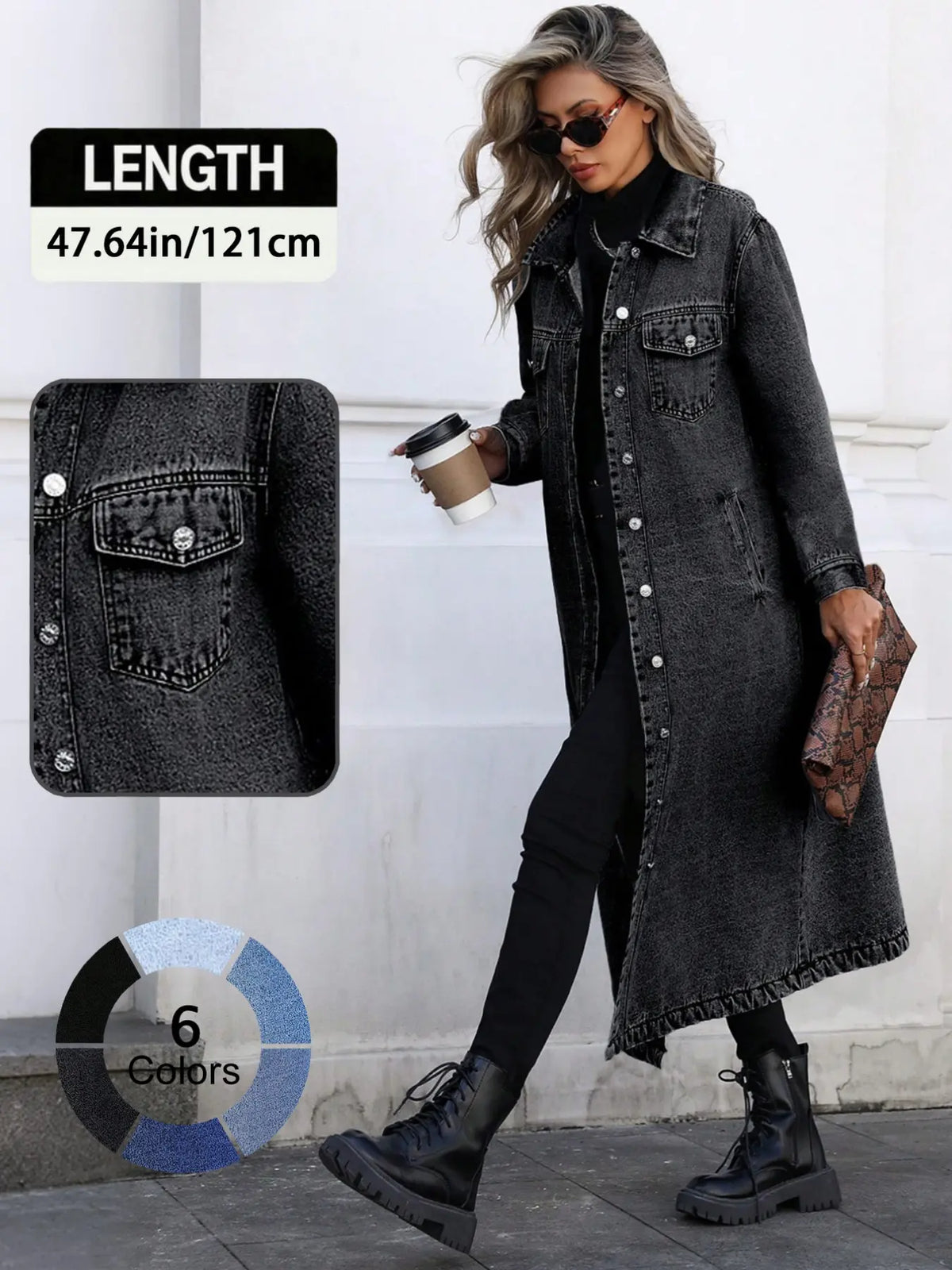 Women's Classic Long Denim Trench Coat