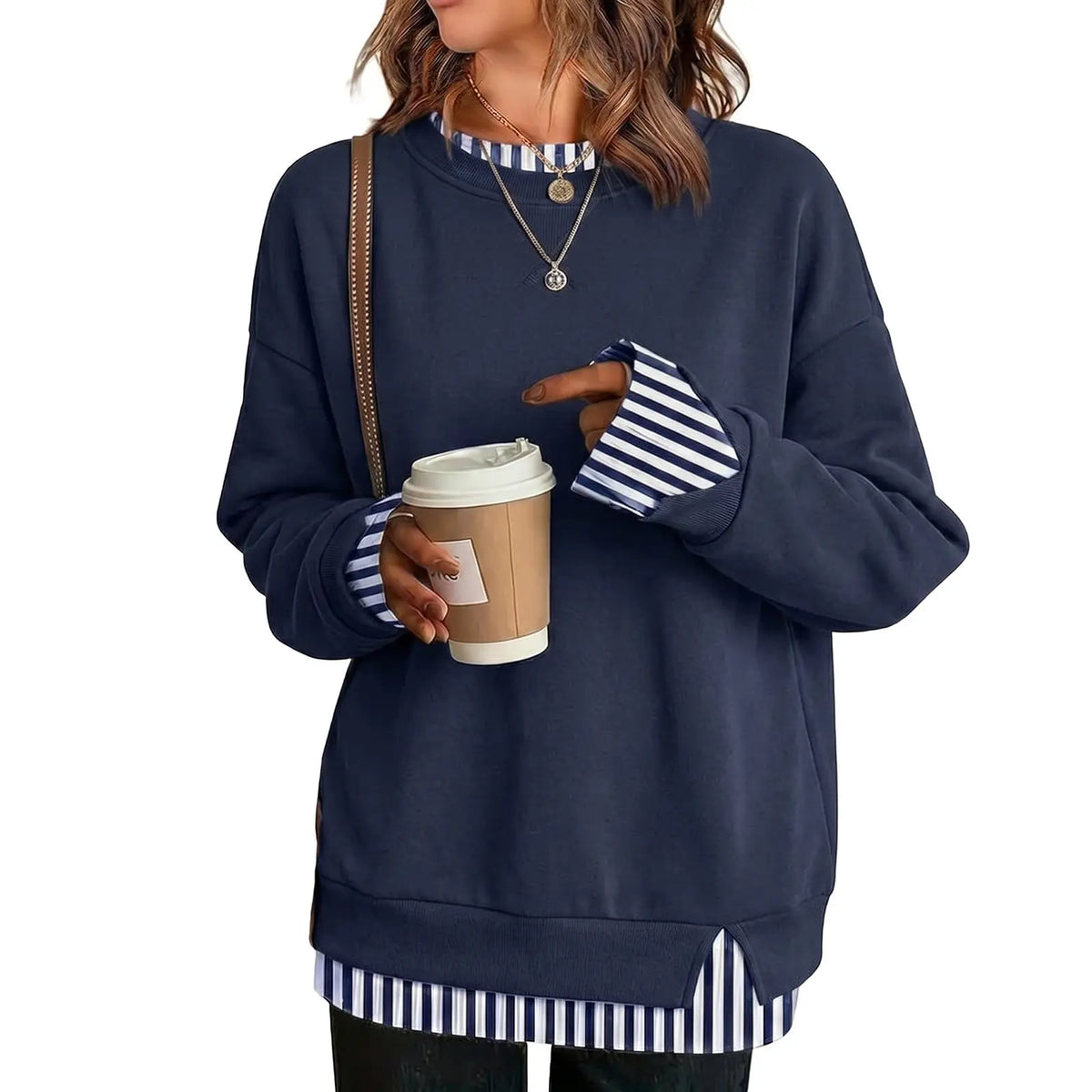 Women's Fake Two Piece Layered Sweatshirt