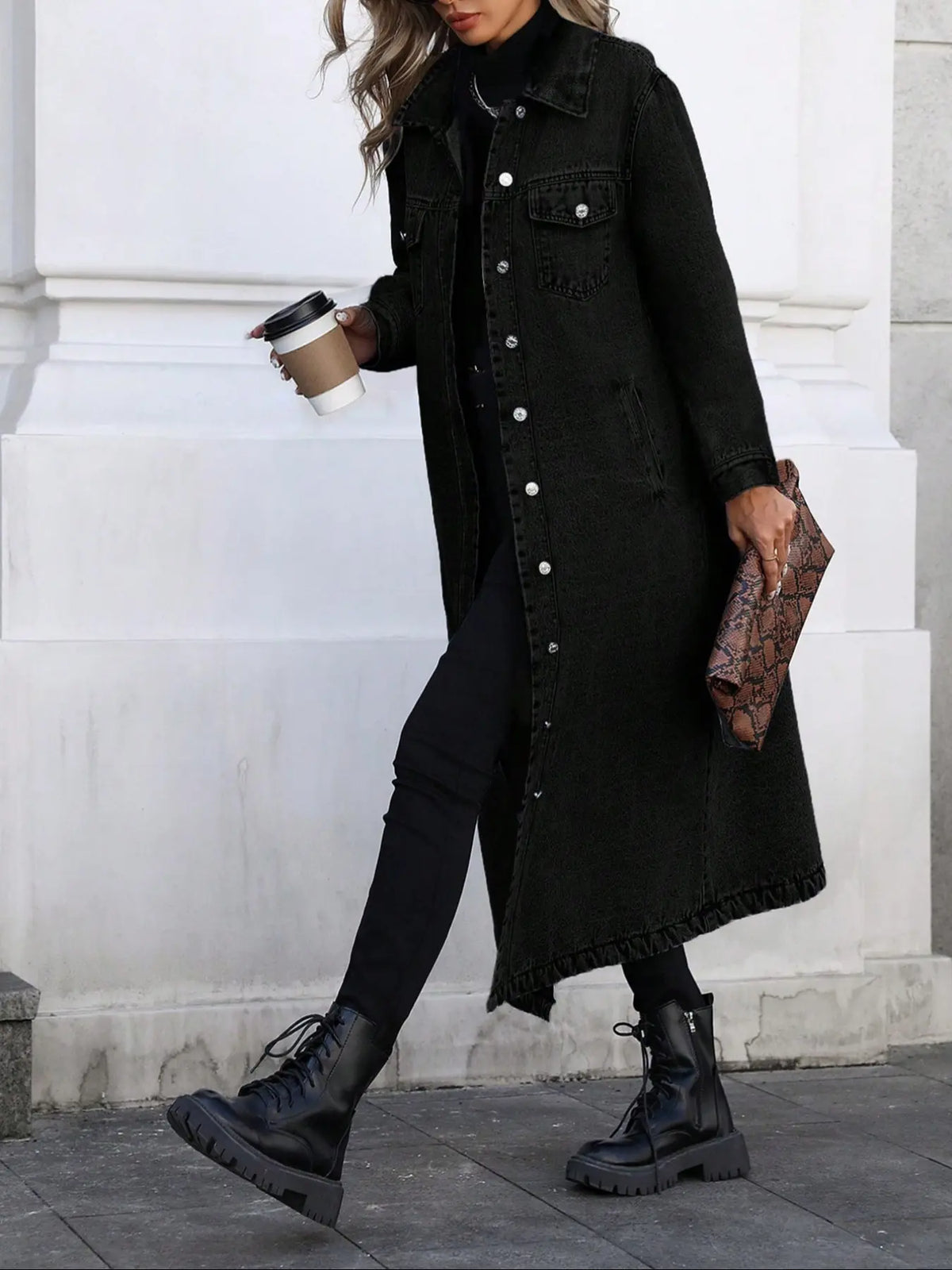 Women's Classic Long Denim Trench Coat