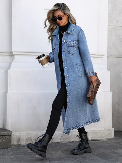 Women's Classic Long Denim Trench Coat