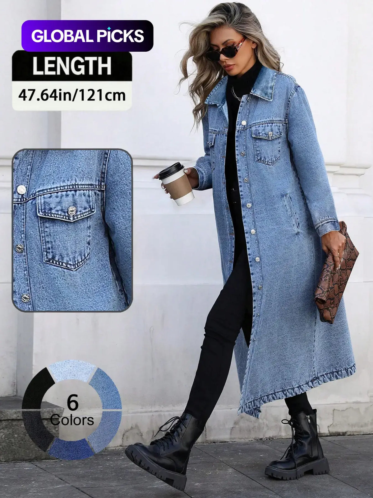 Women's Classic Long Denim Trench Coat