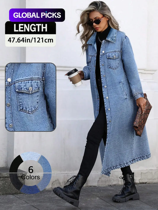 Women's Classic Long Denim Trench Coat