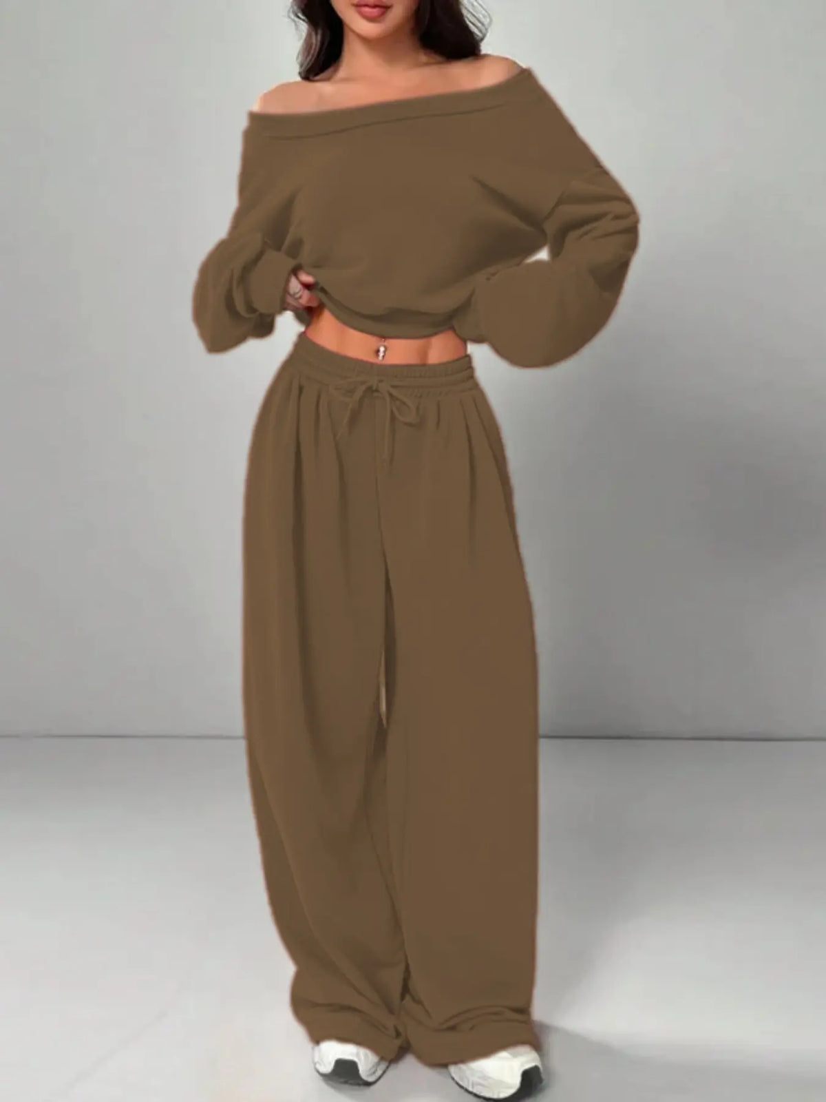 Women's Asymmetrical Shoulder Casual Set