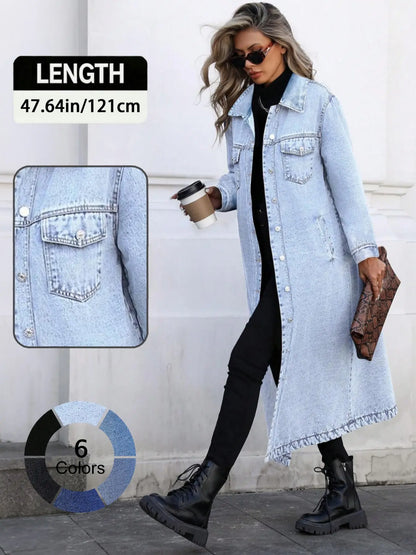 Women's Classic Long Denim Trench Coat