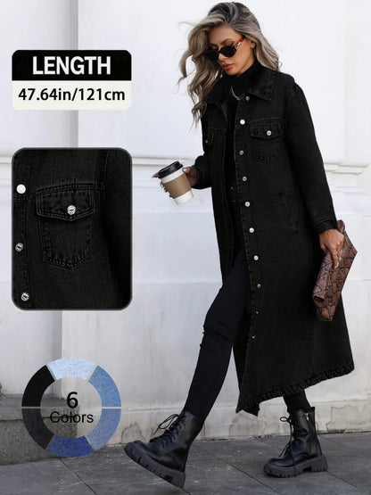 Women's Classic Long Denim Trench Coat