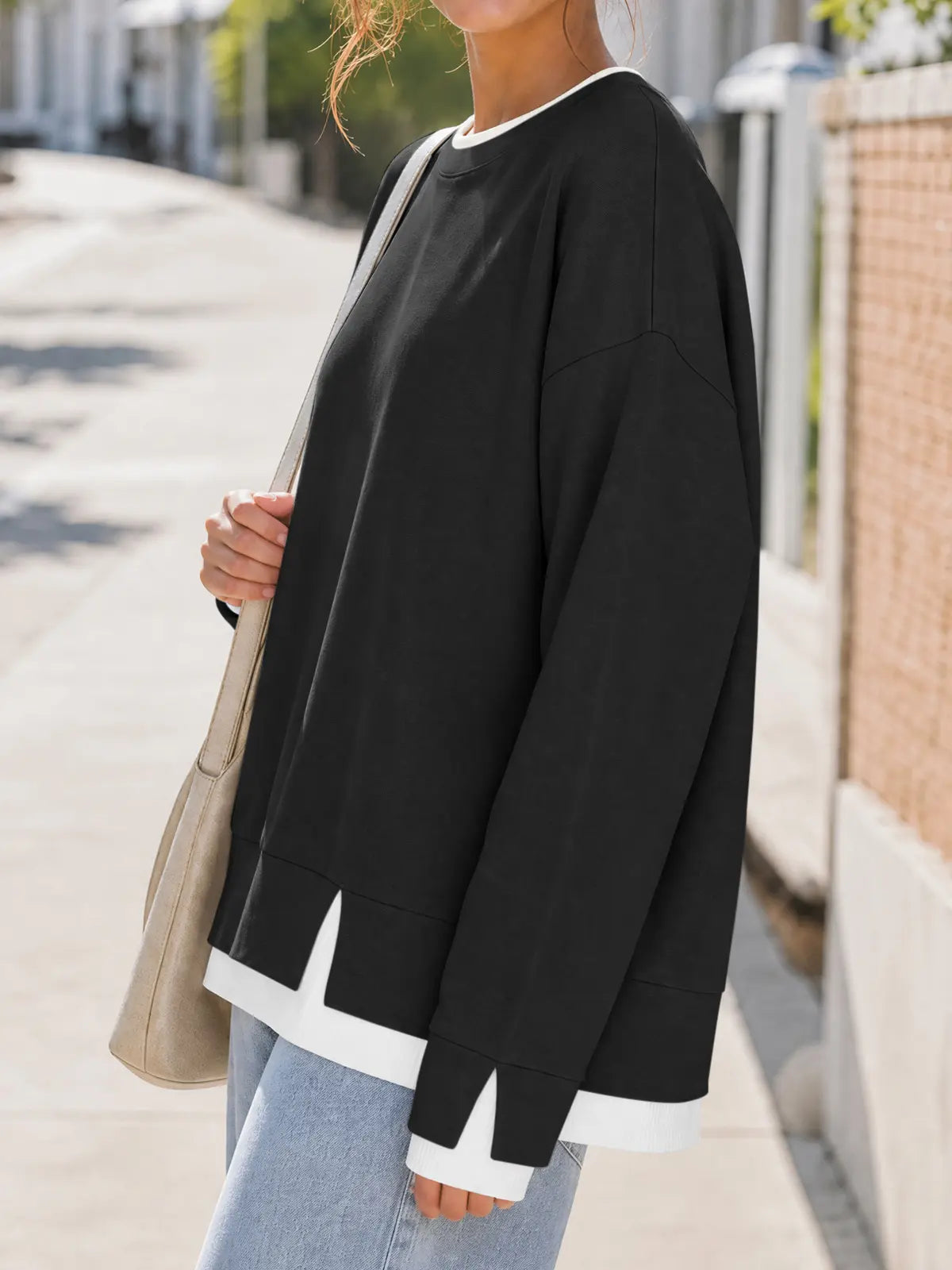 Women's Fake Two Piece Layered Sweatshirt