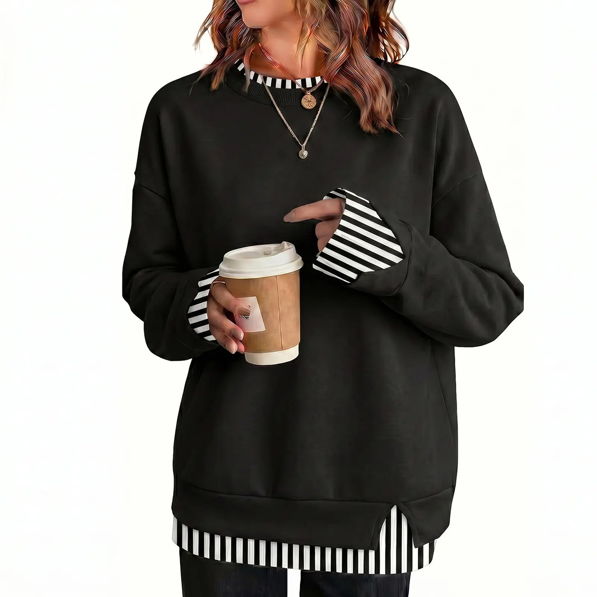 Women's Fake Two Piece Layered Sweatshirt