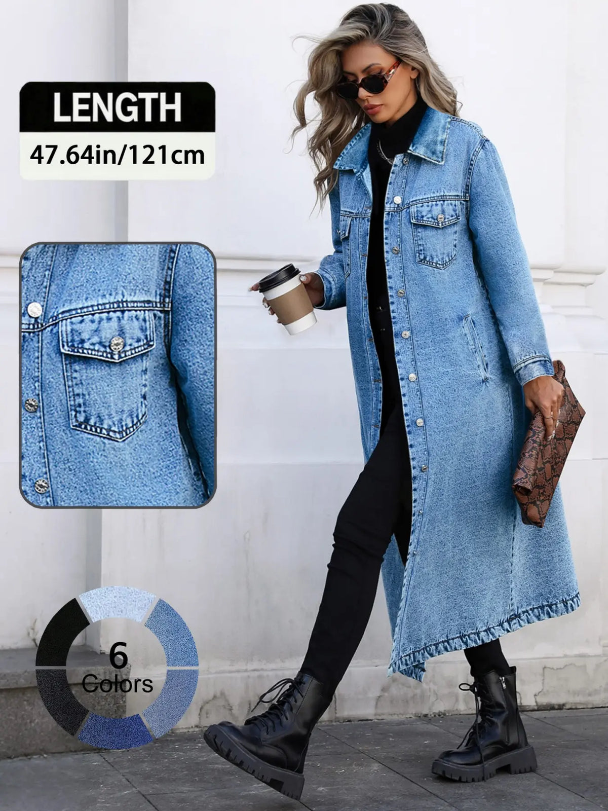 Women's Classic Long Denim Trench Coat