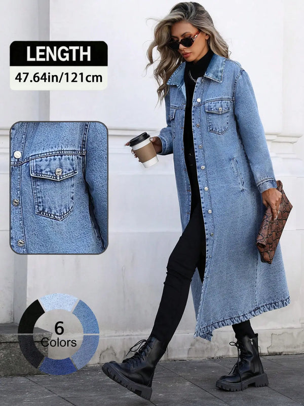 Women's Classic Long Denim Trench Coat