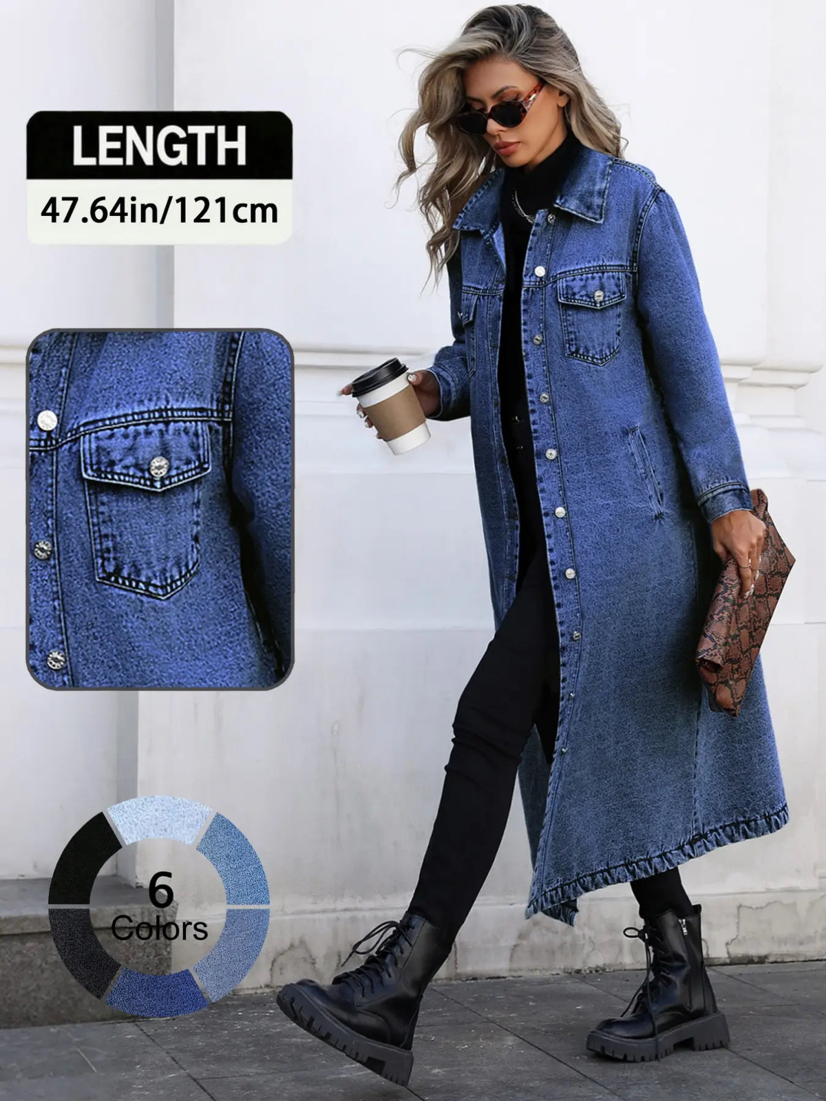 Women's Classic Long Denim Trench Coat