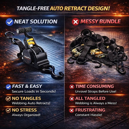 CargoPro™ Auto-Retract Tie-Down Ratchet Straps