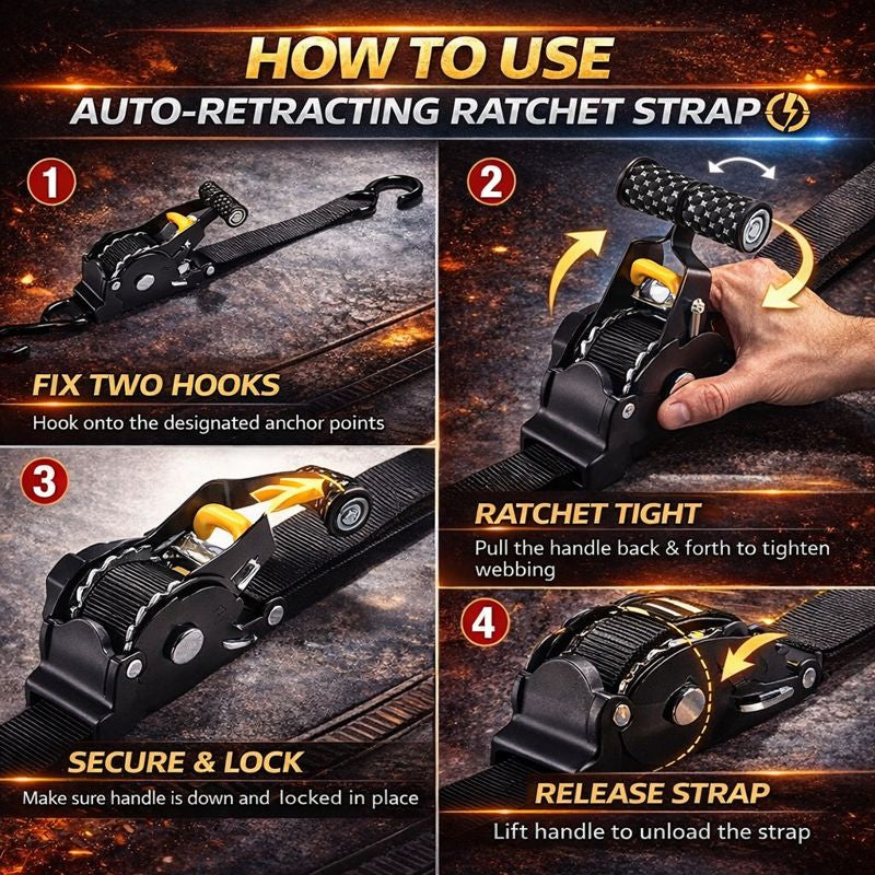 CargoPro™ Auto-Retract Tie-Down Ratchet Straps