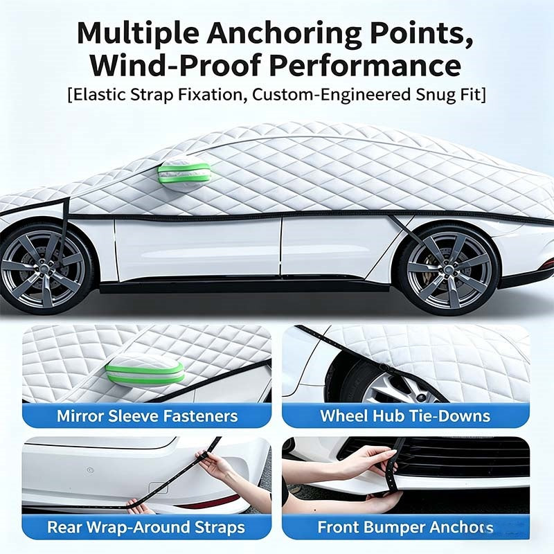 Thick partial car cover for sun and snow protection